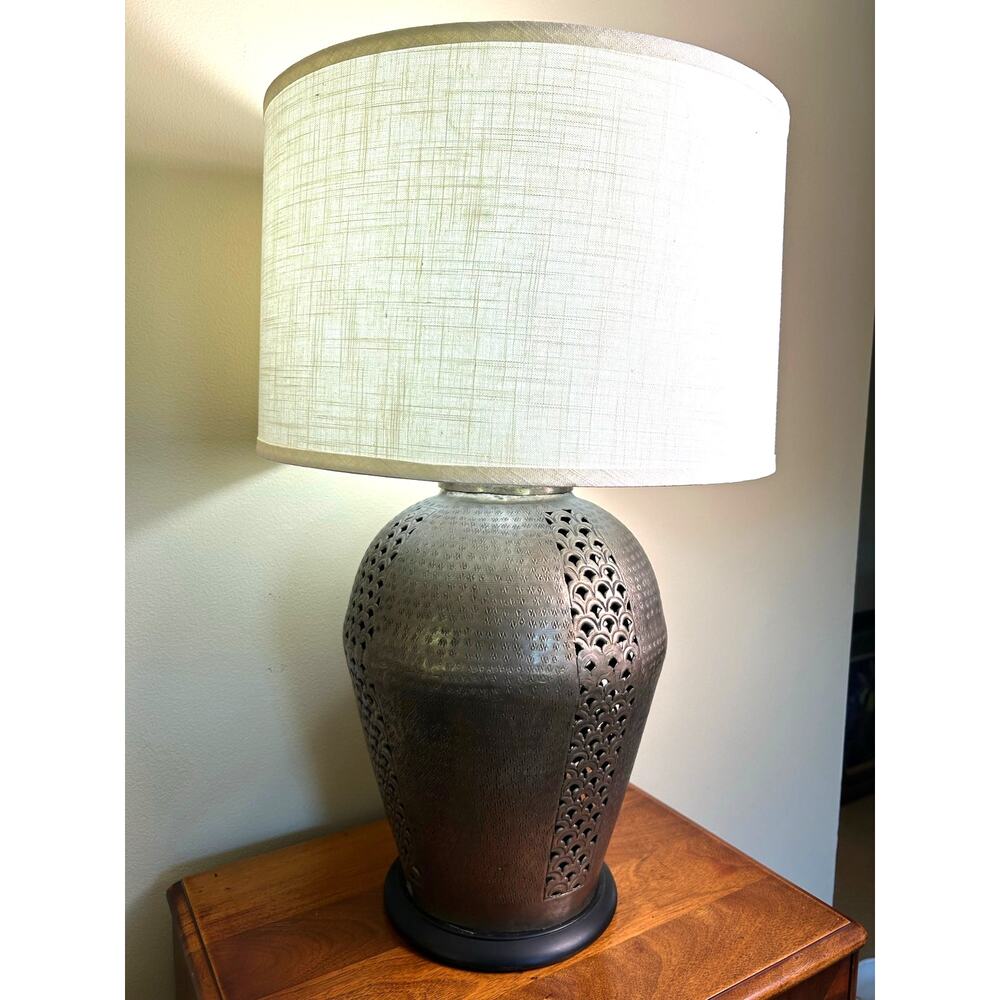 Vtg. Bronze Gold Table Lamp, Textured Metal Base, Contemporary Rustic Lamp, MCM - Picture 3 of 16